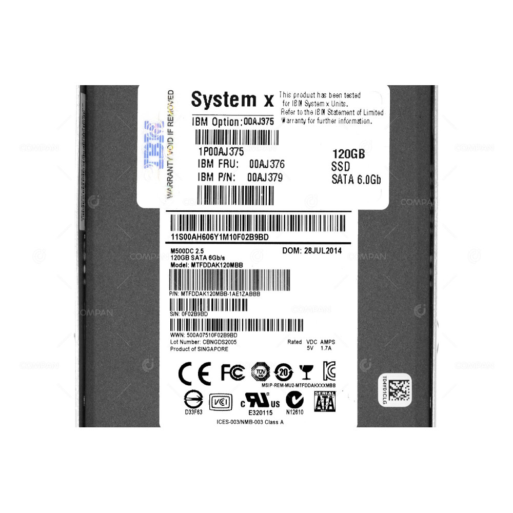 00AJ376 IBM 120GB 6G SATA 2.5 SFF SSD 00AJ375, 00AJ379, MTFDDAK120MBB
